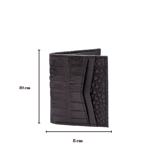 Cartera vertical de cuero con piel exótica y tecnología RFID Mod Azteca (Aligathor Negro)