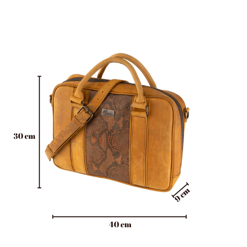 Portafolio 100% Cuero Mod. Holmes ( Frente Pitón Genuino crazy Miel )