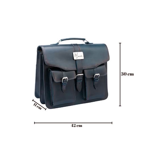 Portafolio 100% Cuero Mod. Messenger ( Pull up Azul)