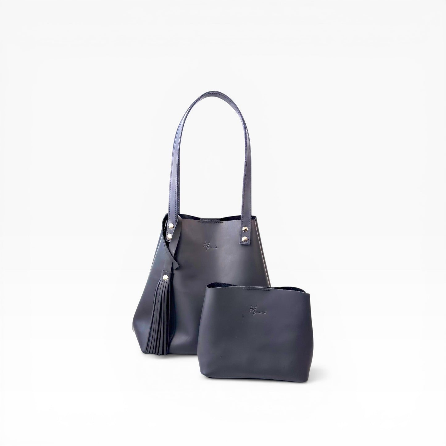 Bolso Tote Cuero Praga Plus+  Crazy negro Doble Vista + 💄Cosmetiquera 👝 Gratis!!