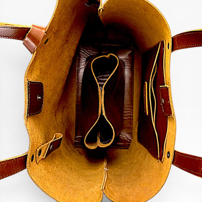 Bolsa Dama Tote 100% Piel Mod. Praga *Pull up Roble* + cosmetiquera Gratis