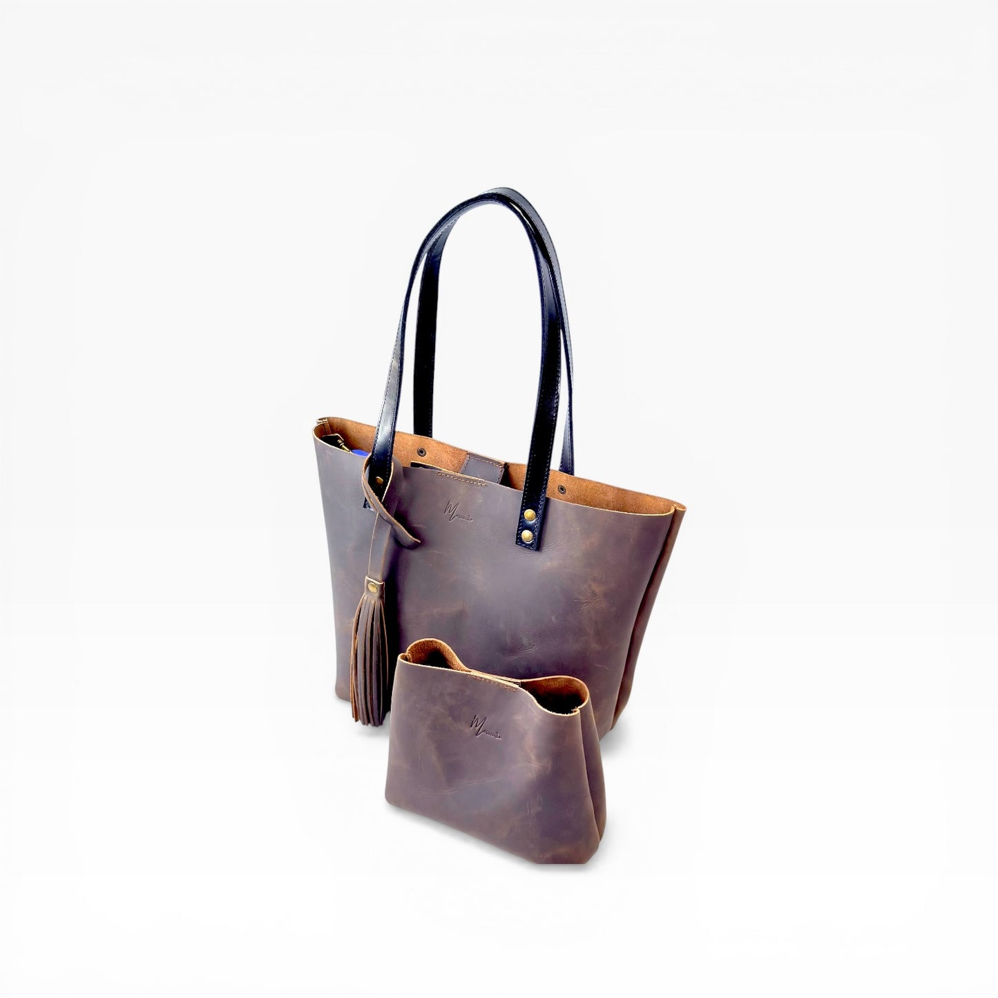 Tote Cuero Praga Plus+ Crazy Café Doble Vista + 💄Cosmetiquera 👝 Gratis!!
