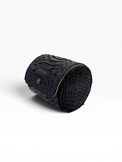 Estuche porta reloj de cuero genuino Mosvarti premium Pyton Negro Genuino