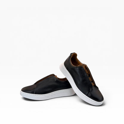 Tenis sSneakers piel genuina slip on mod 51004 Negro-Bitono