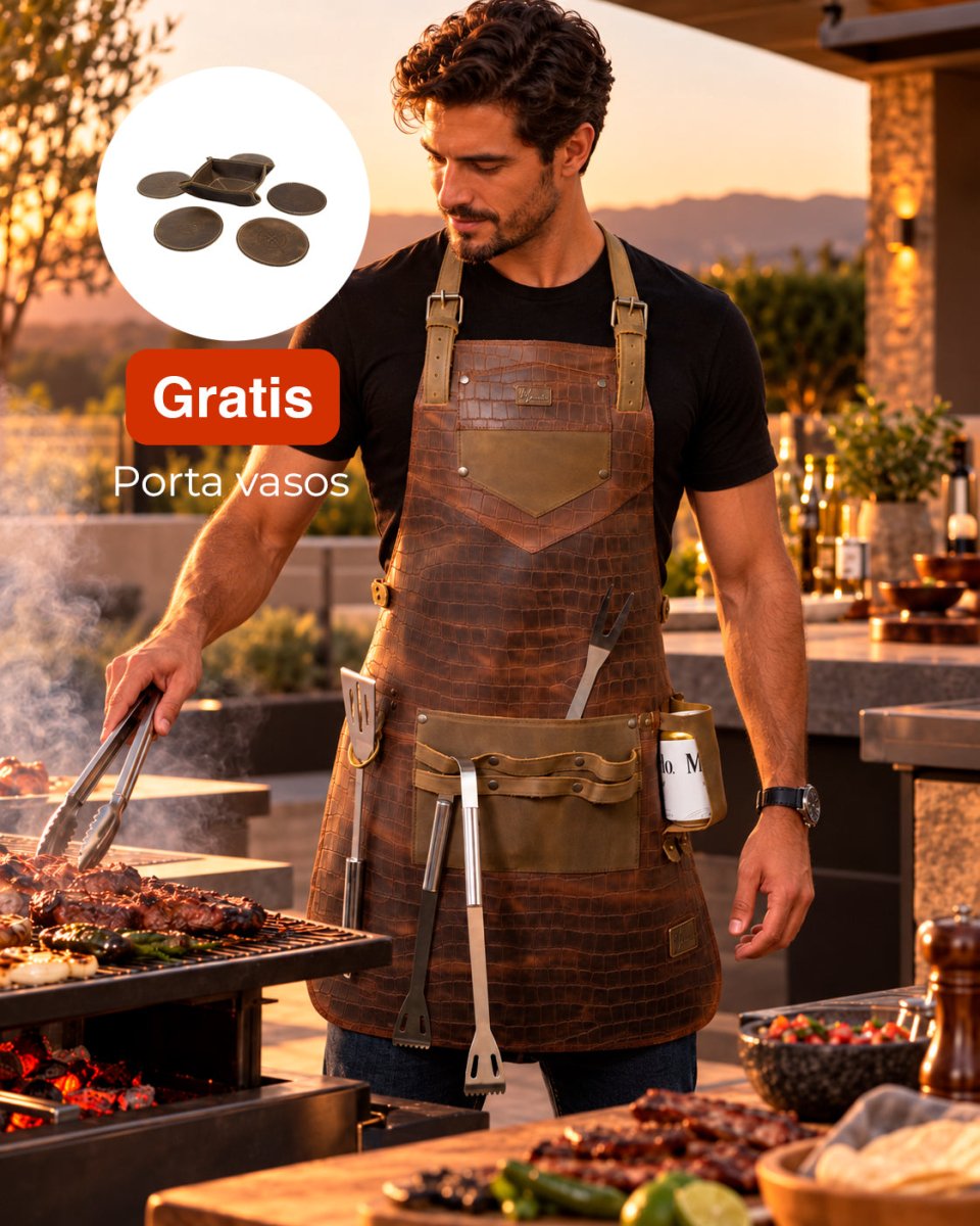 Mandil Kobe 100% Piel + Set Porta vasos Gratis!! (Grabado de Cocodrilo) - MosvartiMandil Kobe 100% Piel + Set Porta vasos Gratis!! (Grabado de Cocodrilo)