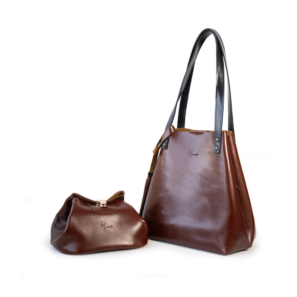 Bolsa Dama Tote 100% Piel Mod. Praga+plus  Con Cosmetiquera cosmopolitan  (pull Roble )