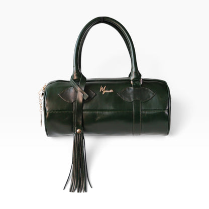Bolso Dama Cilíndrico 100% Piel Mod duffle Praga  *Pull up Verde*