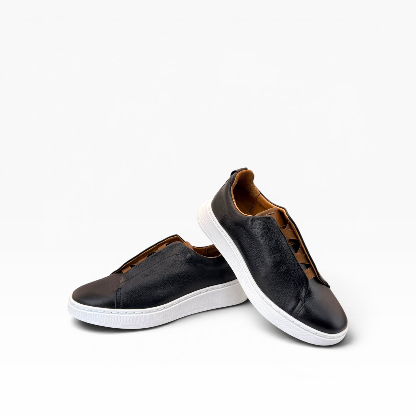 Tenis sSneakers piel genuina slip on mod 51004 Negro-Bitono