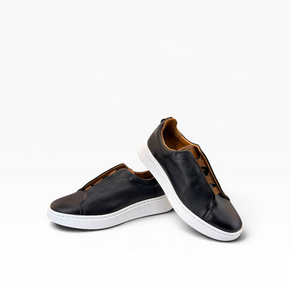 Tenis sSneakers piel genuina slip on mod 51004 Negro-Bitono