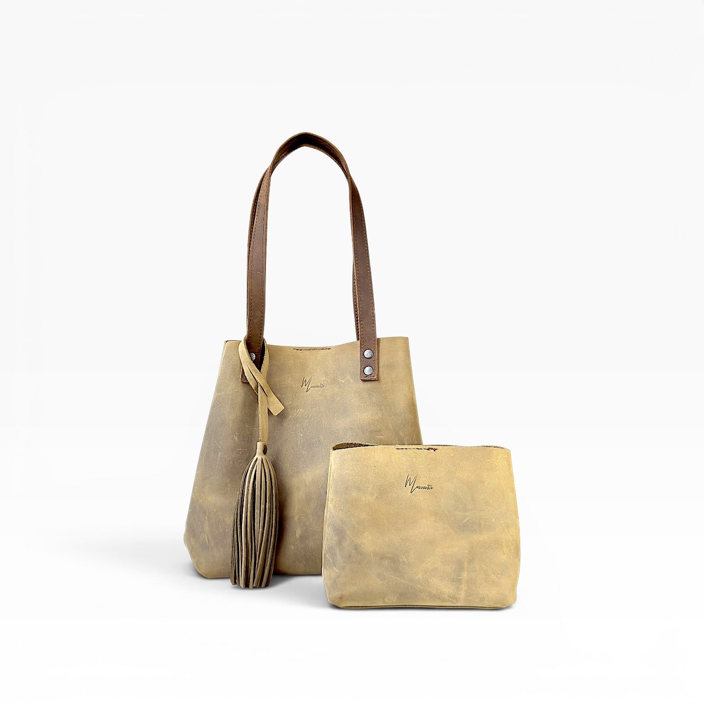 Bolso Tote Cuero Praga Plus+ Crazy Tang  Doble Vista + 💄Cosmetiquera 👝 Gratis!!