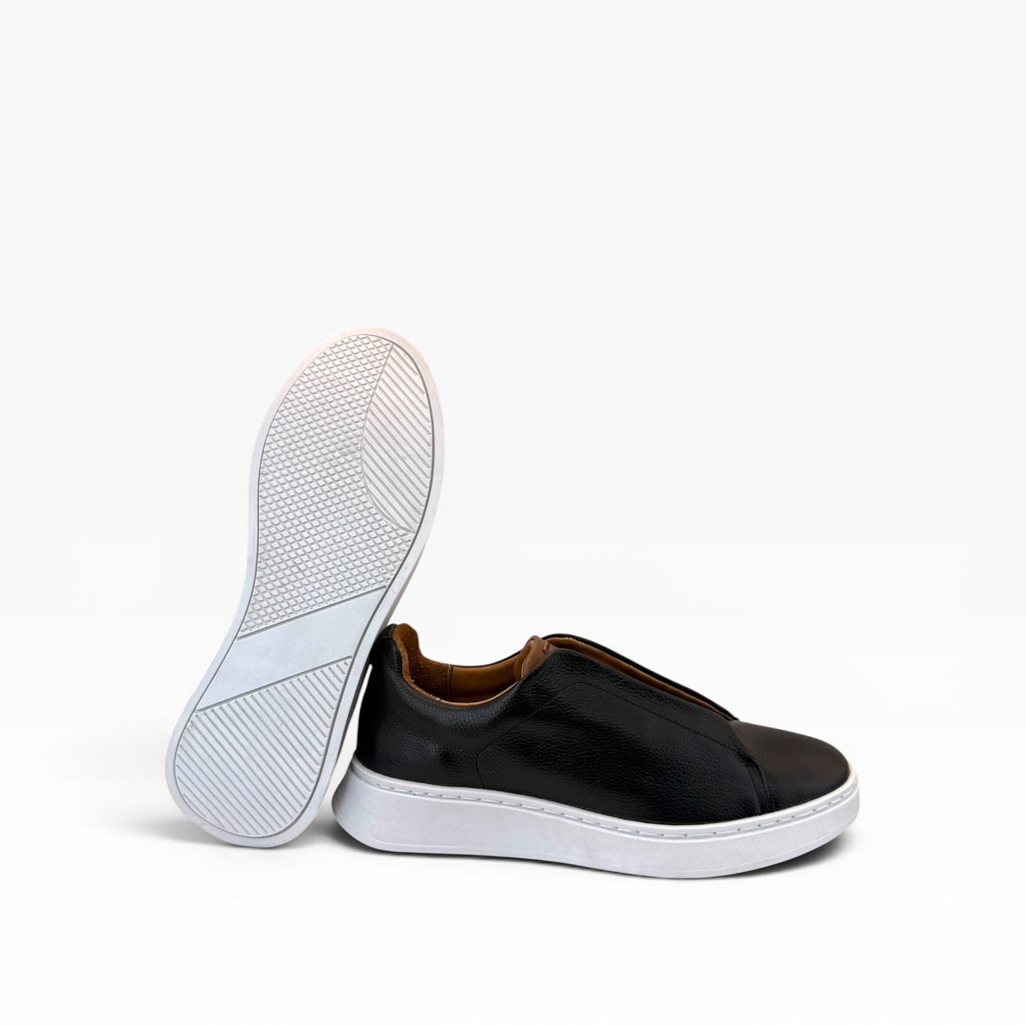 Tenis sSneakers piel genuina slip on mod 51004 Negro-Bitono