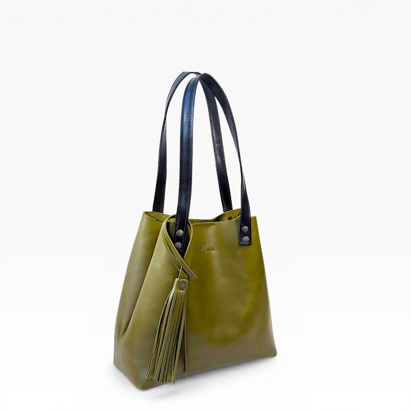 Bolso Tote Cuero Praga Plus+ Pull Musgo  Doble Vista + 💄Cosmetiquera 👝 Gratis!!