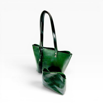 Bolsa Dama Tote 100% Piel Mod. Praga *Pull Verde* + 💄Cosmetiquera 👝 Gratis!!