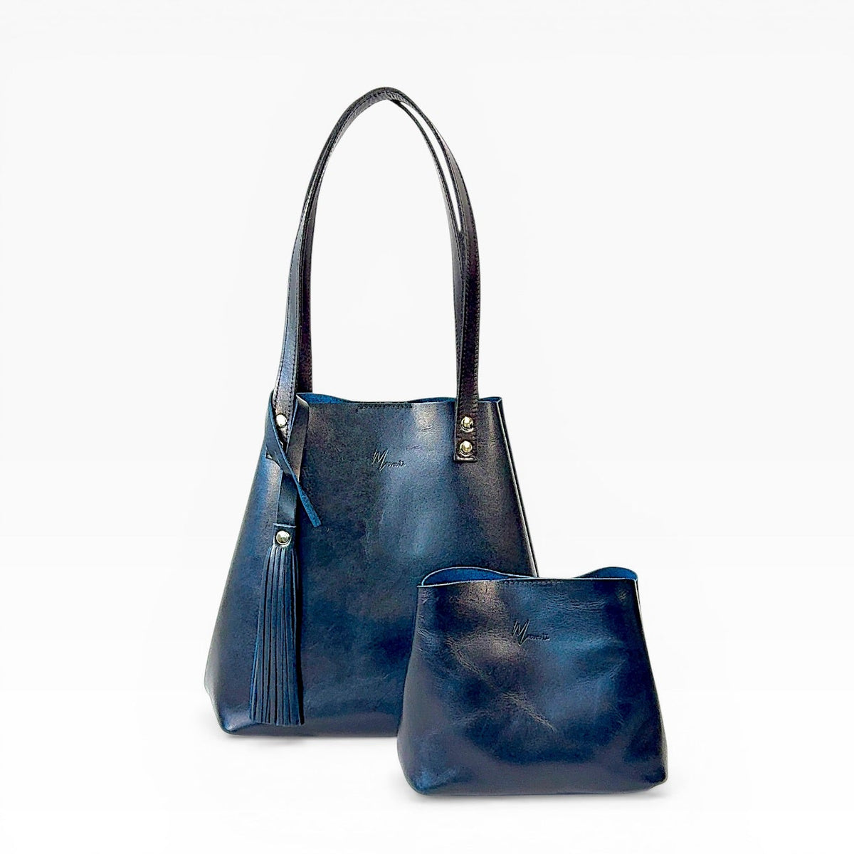 Bolso Tote Cuero Praga Plus+ Pull Azul Doble Vista + 💄Cosmetiquera 👝 Gratis!!