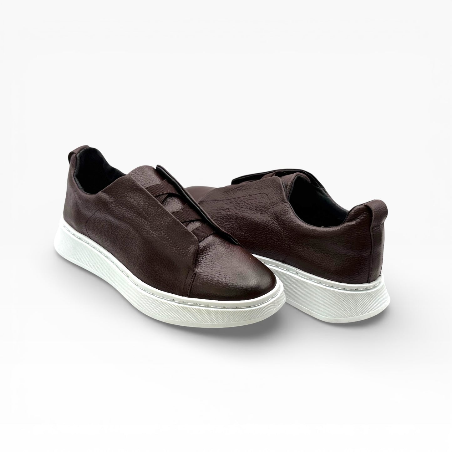 Tenis sneakers piel genuina slip on mod 51003 Café