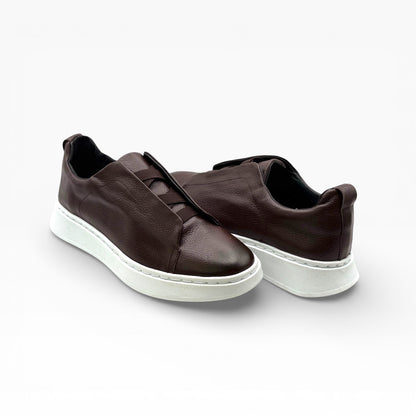 Tenis sneakers piel genuina slip on mod 51003 Café
