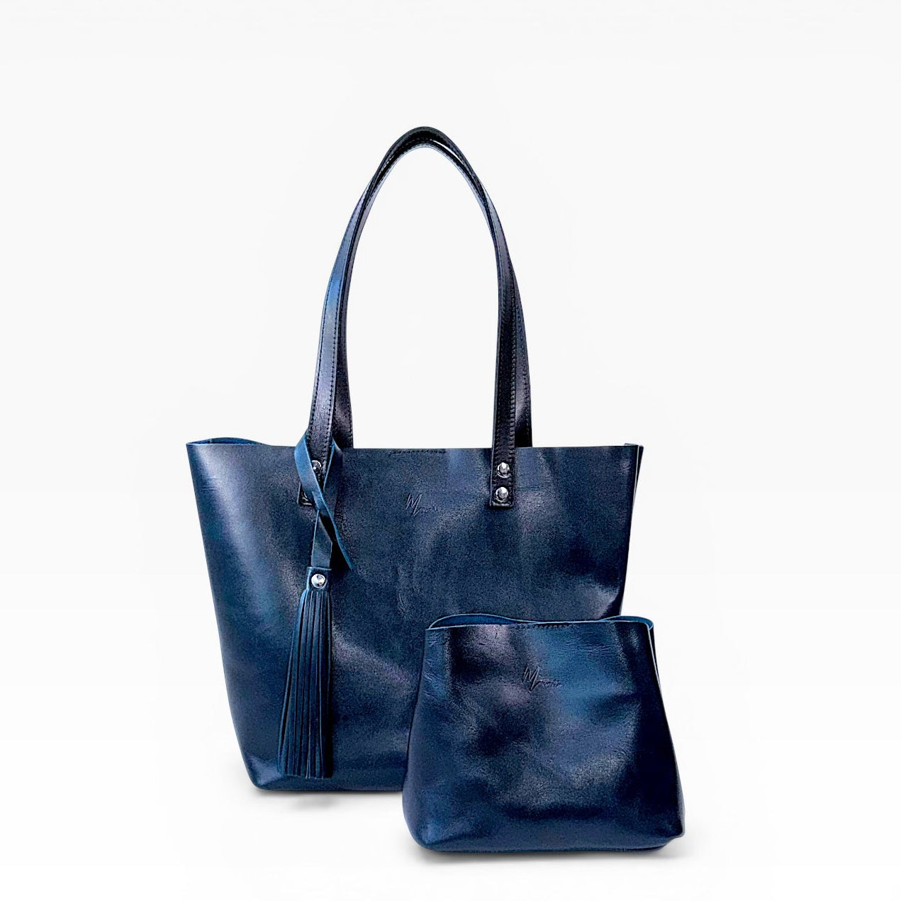 Bolso Tote Cuero Praga Plus+ Pull Azul Doble Vista + 💄Cosmetiquera 👝 Gratis!!