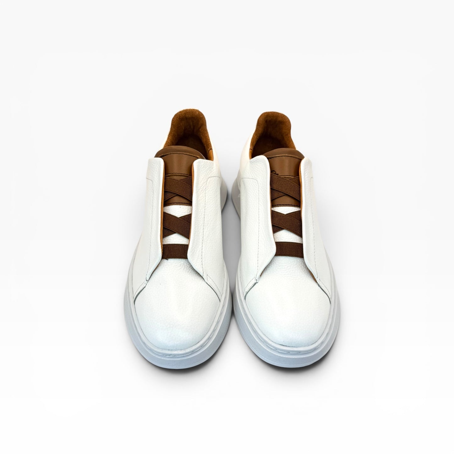 Tenis Sneakers piel genuina slip on mod 51004 Blanco-Bitono