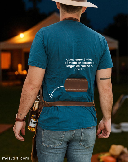 Mandil Cuero Mod RIB EYE +Set porta Vasos Gratis