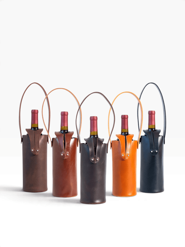 Bolsa de vino de cuero Porta botella piel 100% Mod. Rioja