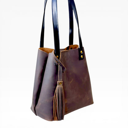 Tote Cuero Praga Plus+ Crazy Café Doble Vista + 💄Cosmetiquera 👝 Gratis!!
