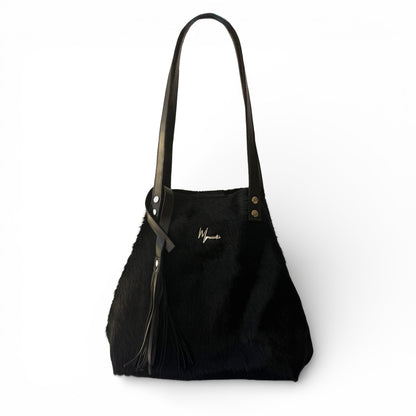 Tote Cuero Praga Plus Pelo Res Negro!!