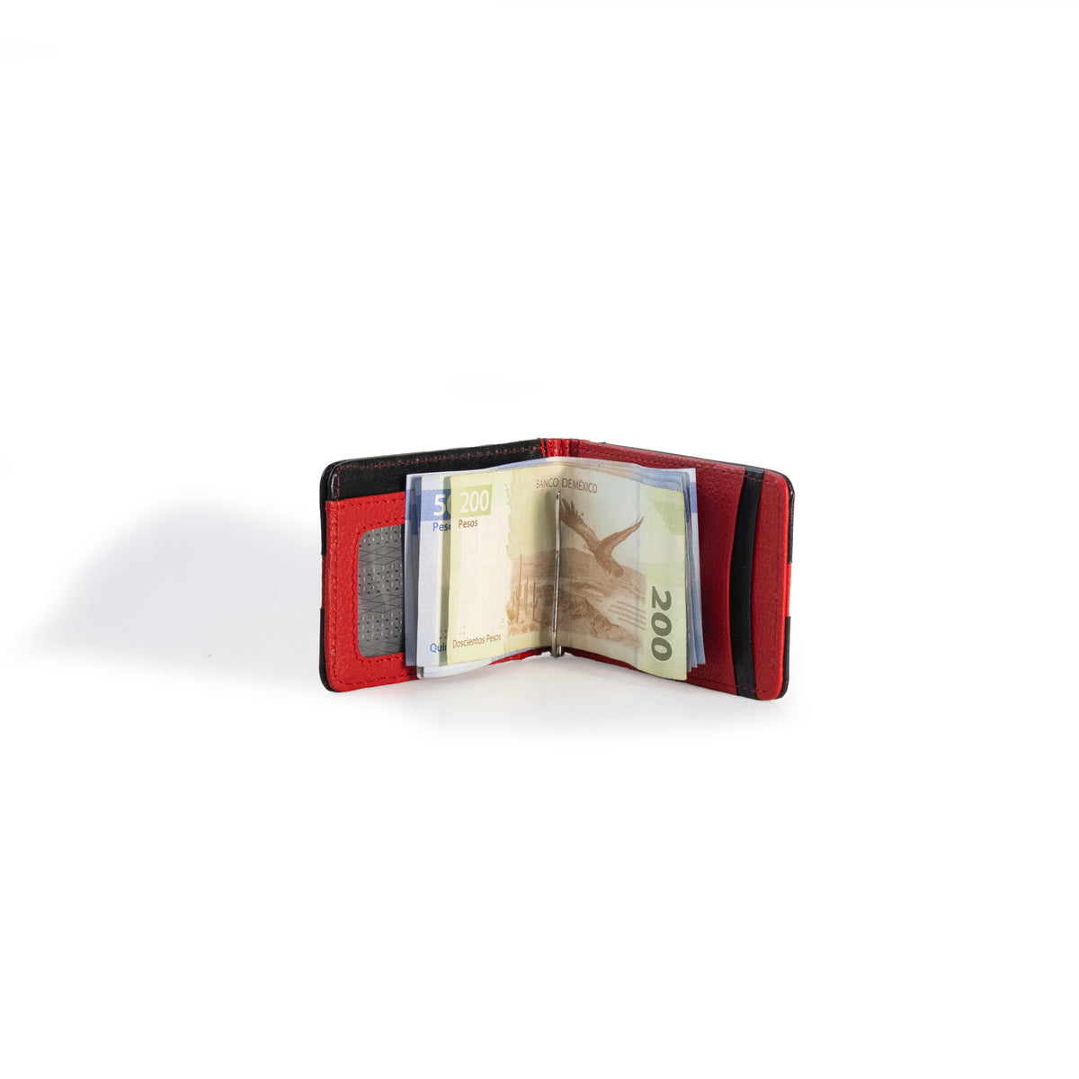 Tarjetero para caballero con Clip para Billetes Negro/Rojo
