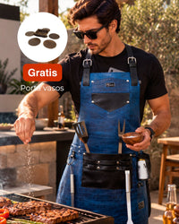 Mandil  Kobe 100% Piel + Set Porta vasos Gratis!! (Grabado de Cocodrilo Azul)
