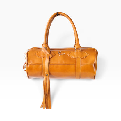 Bolso Dama Cilindrico 100% Piel Mod duffle Praga *Pull up Miel*