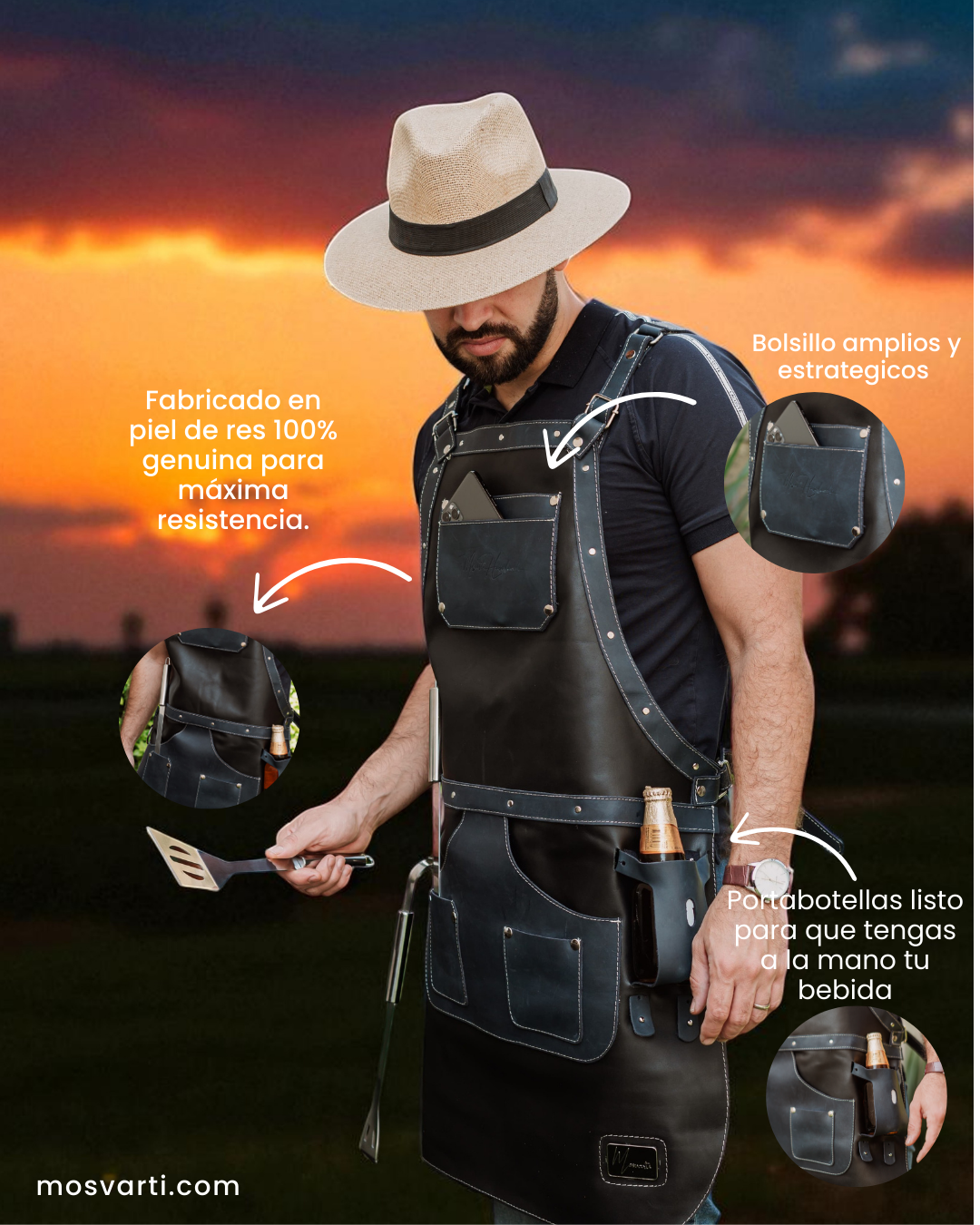 Mandil Parrillero Mod Sirloin 100% Cuero