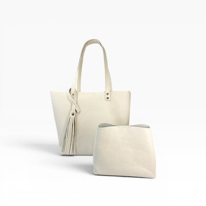 Bolsa Dama Tote 100% Piel Mod. Praga *Perla*