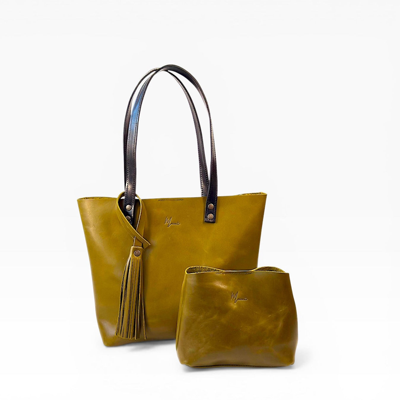 Bolso Tote Cuero Praga Plus+ Pull Musgo  Doble Vista + 💄Cosmetiquera 👝 Gratis!!