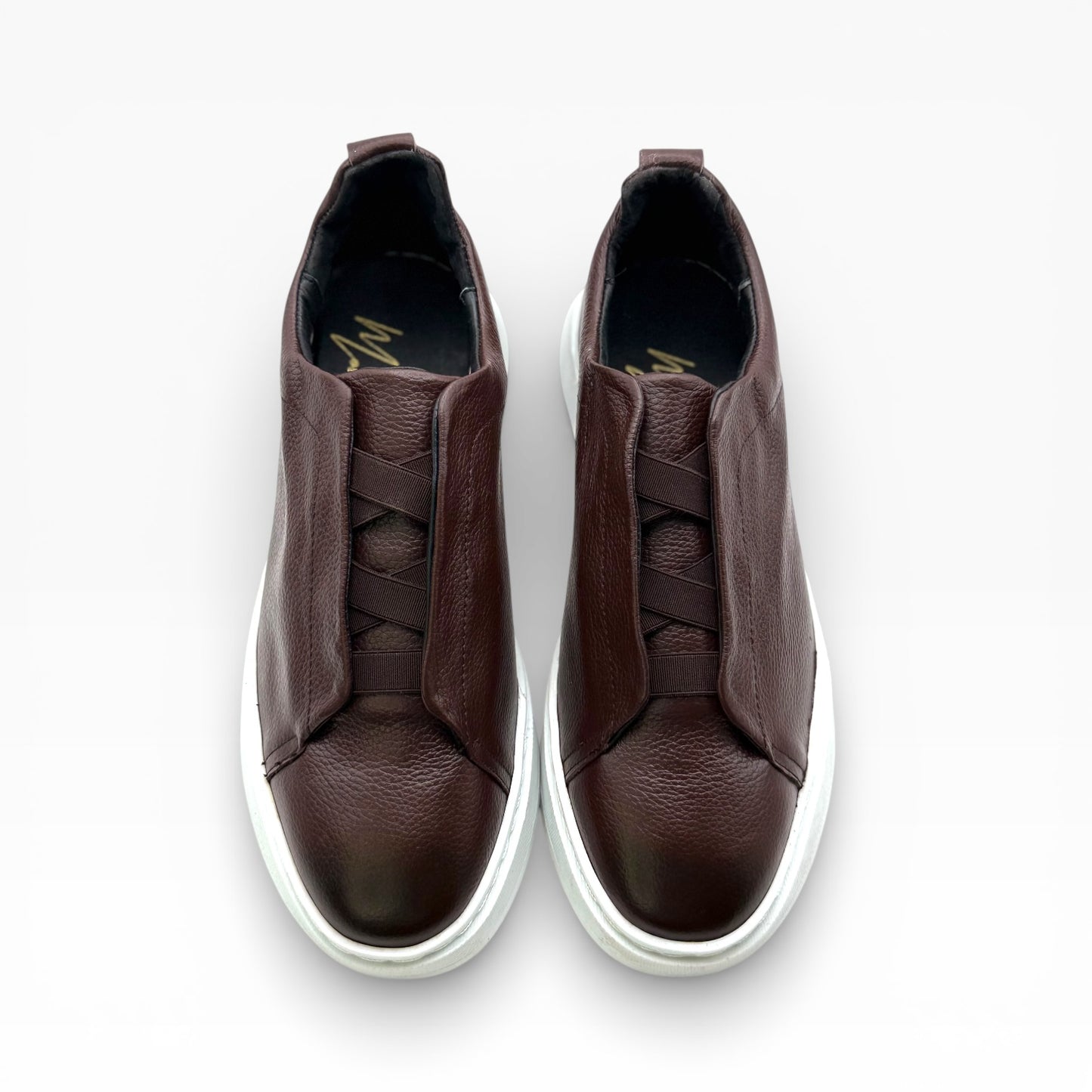 Tenis sneakers piel genuina slip on mod 51003 Café