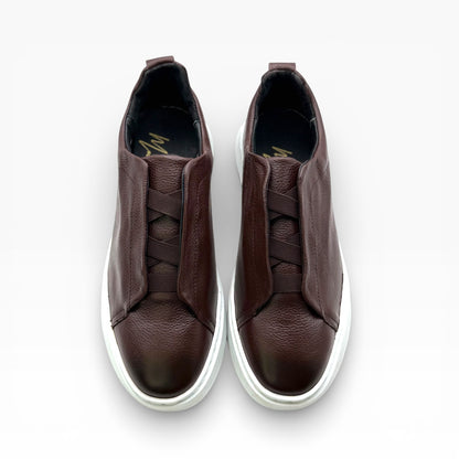 Tenis sneakers piel genuina slip on mod 51003 Café