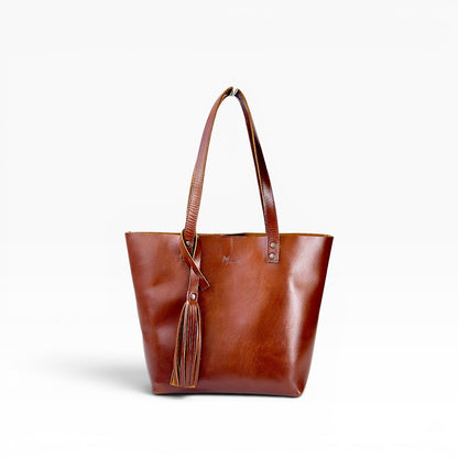 Bolsa Dama Tote 100% Piel Mod. Praga *Pull up Roble* + cosmetiquera Gratis