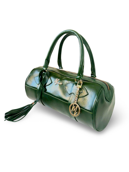 Bolso Dama Cilíndrico 100% Piel Mod duffle Praga  *Pull up Verde*