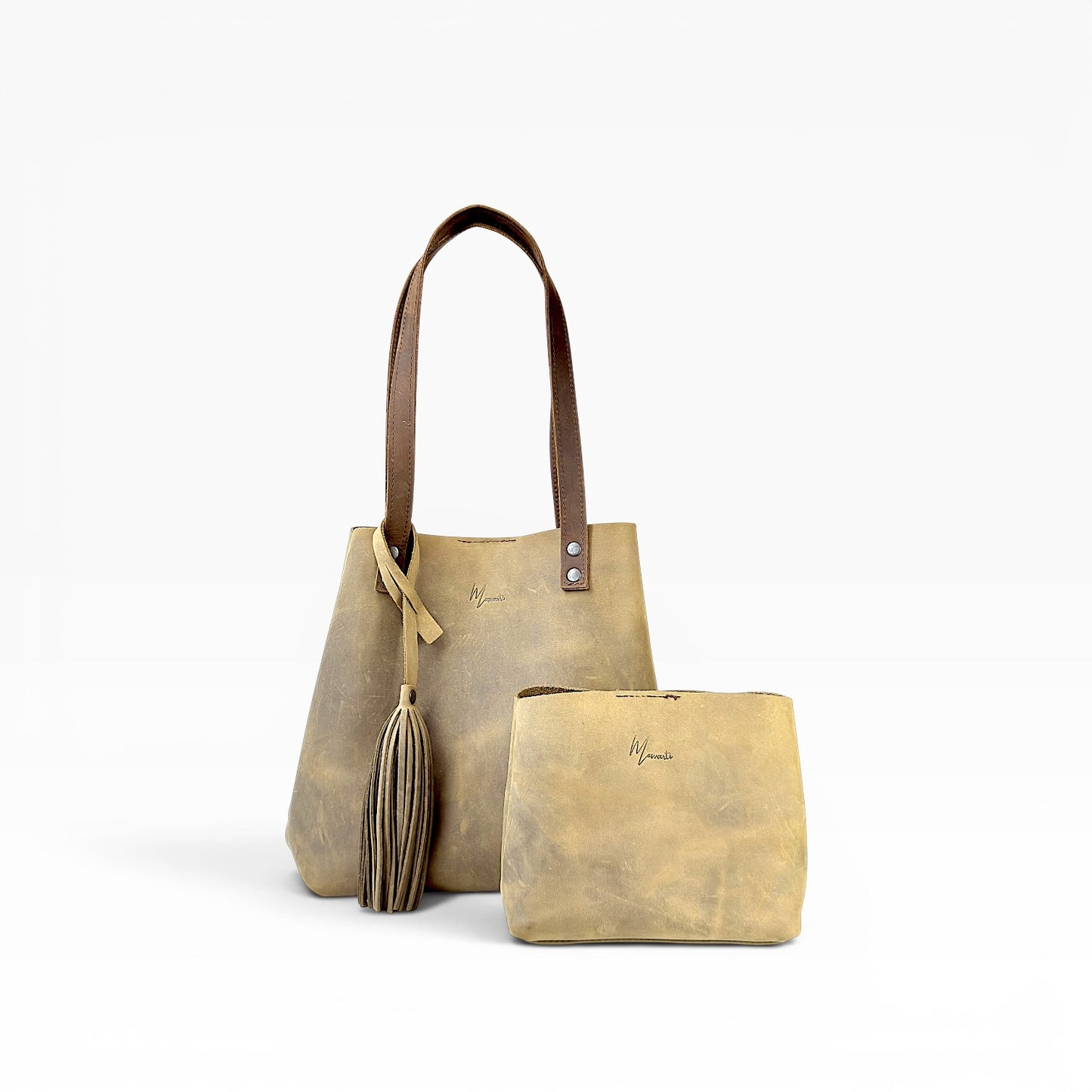 Bolso Tote Cuero Praga Plus+ Crazy Tang  Doble Vista + 💄Cosmetiquera 👝 Gratis!!