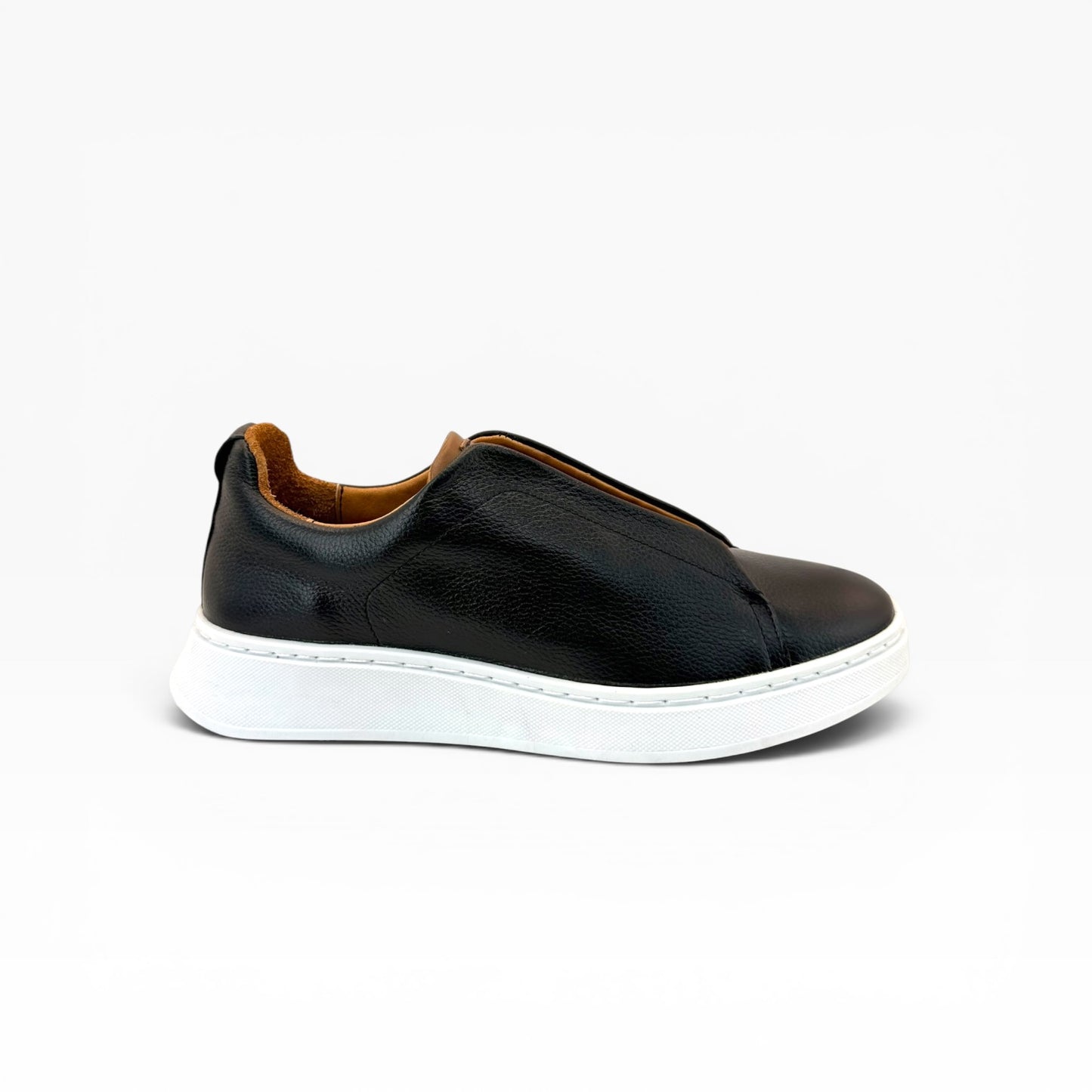 Tenis sSneakers piel genuina slip on mod 51004 Negro-Bitono