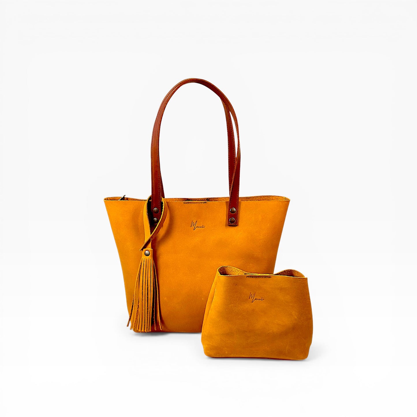 Bolso Tote Cuero Praga Plus+ Crazy miel  Doble Vista  + 💄Cosmetiquera 👝 Gratis!!