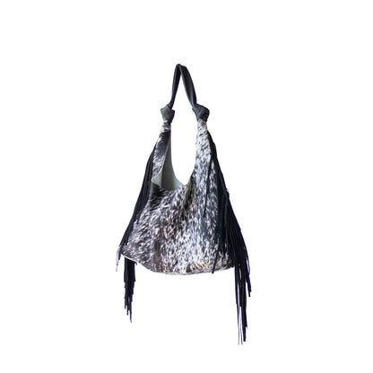 Bolso Hobo Mod Inglaterra *Pelo Jaspeado / Tiras Negro*