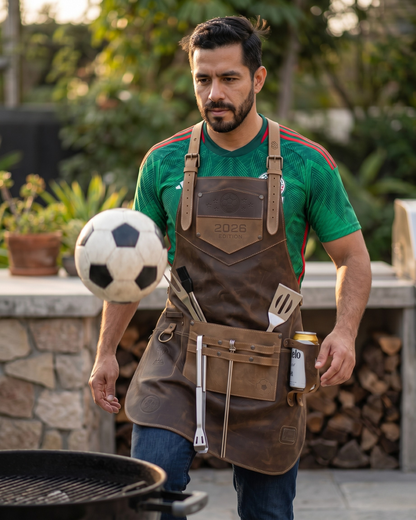 Mandil Mundial 2026 Piel Genuina Edición Limitada +Porta vasos Mundialista y kit parrillero Gratis