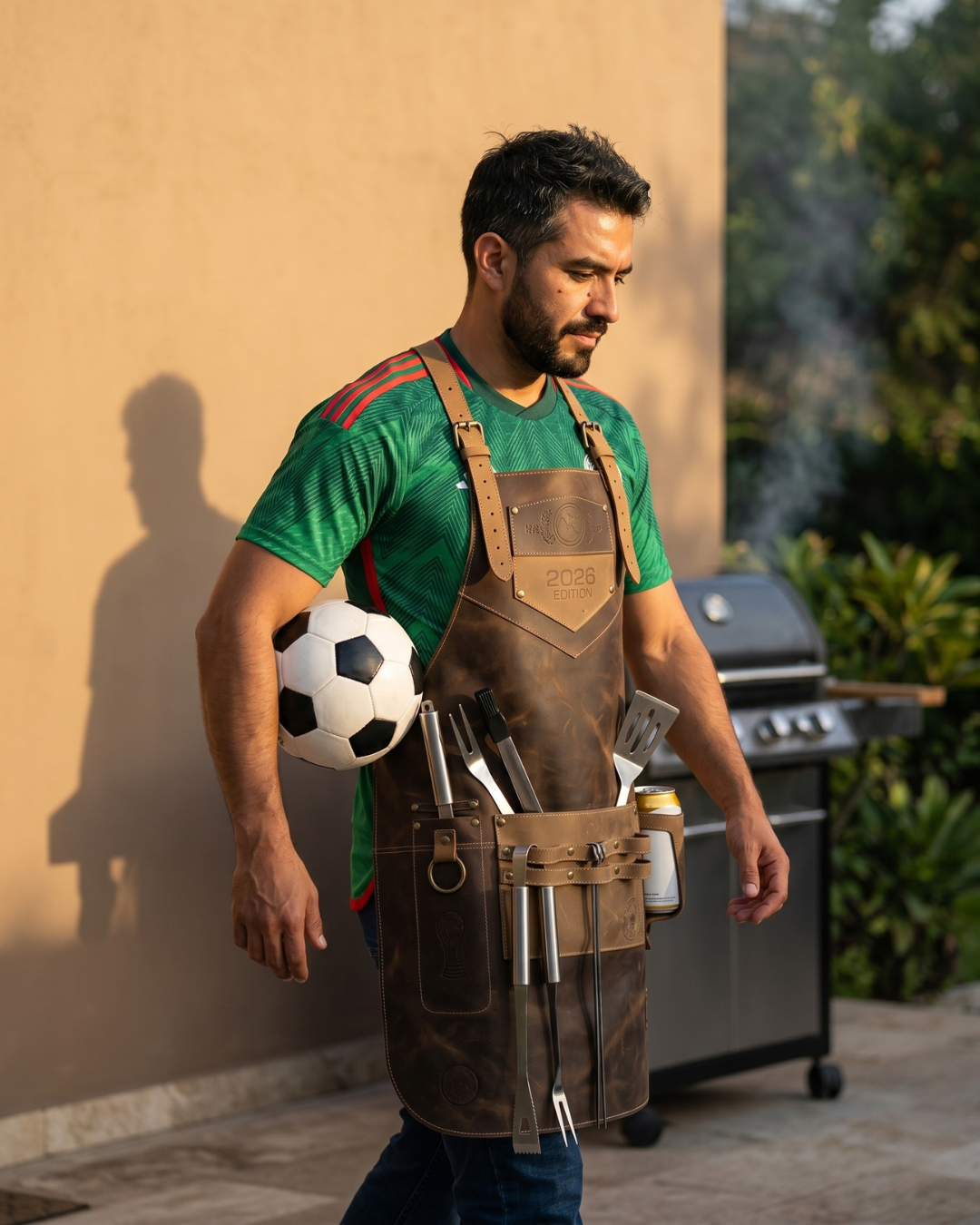 Mandil Mundial 2026 Piel Genuina Edición Limitada +Porta vasos Mundialista y kit parrillero Gratis