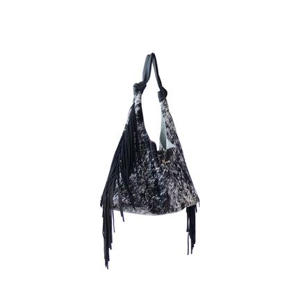 Bolso Hobo Mod Inglaterra *Pelo Jaspeado / Tiras Negro*