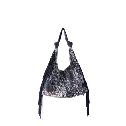Bolso Hobo Mod Inglaterra *Pelo Jaspeado / Tiras Negro*