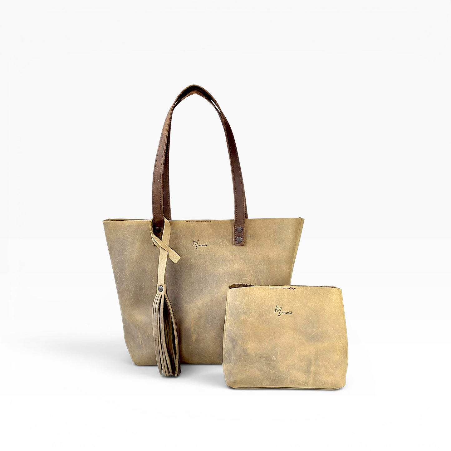 Bolso Tote Cuero Praga Plus+ Crazy Tang  Doble Vista + 💄Cosmetiquera 👝 Gratis!!