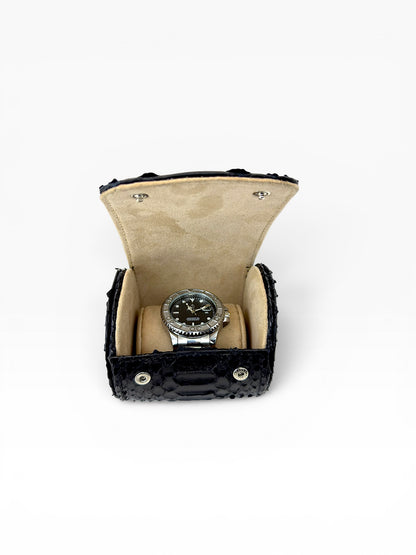 Estuche porta reloj de cuero genuino Mosvarti premium Pyton Negro Genuino
