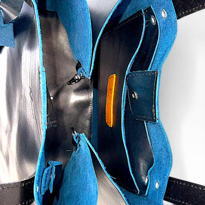 Bolso Tote Cuero Praga Plus+ Pull Azul Doble Vista + 💄Cosmetiquera 👝 Gratis!!