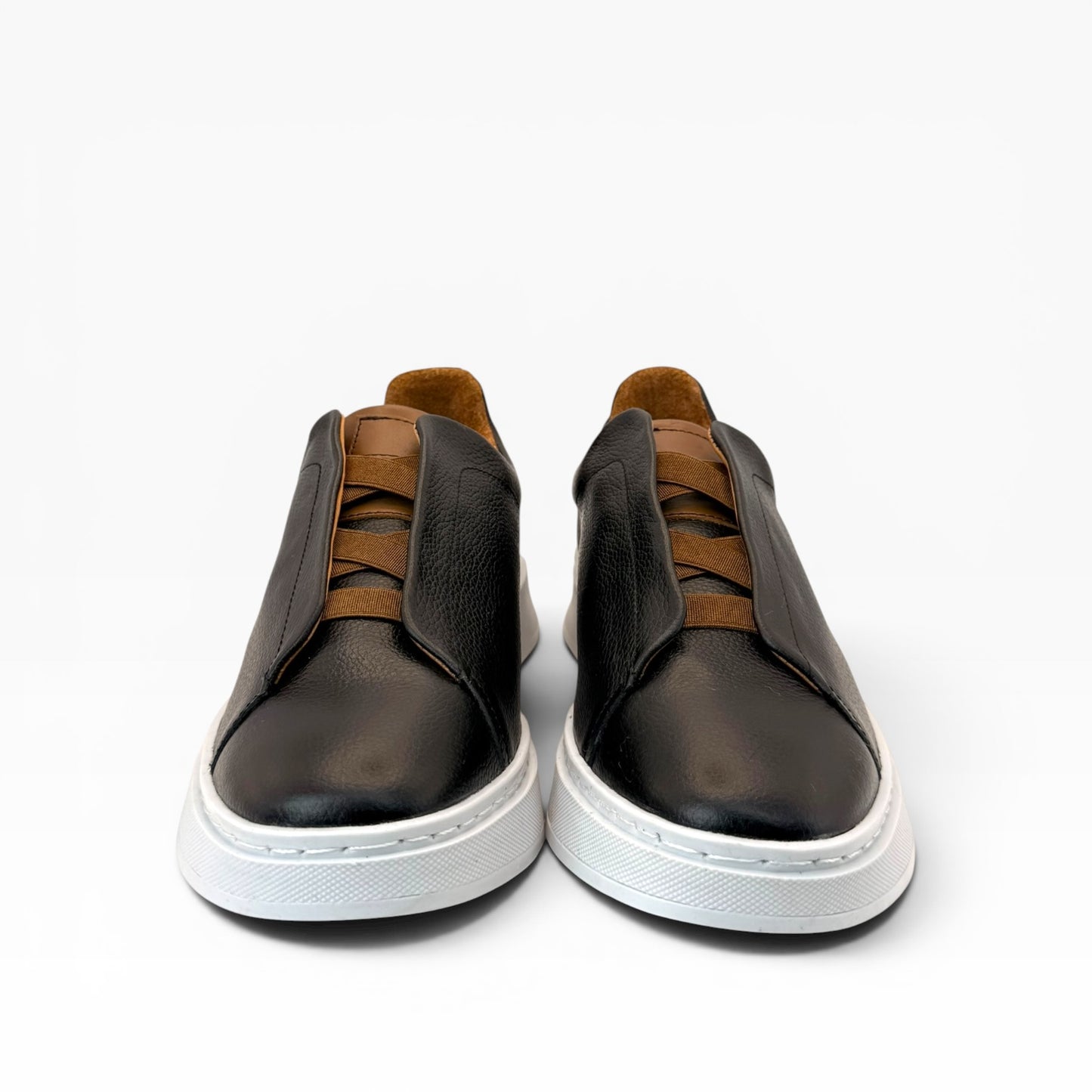 Tenis sSneakers piel genuina slip on mod 51004 Negro-Bitono