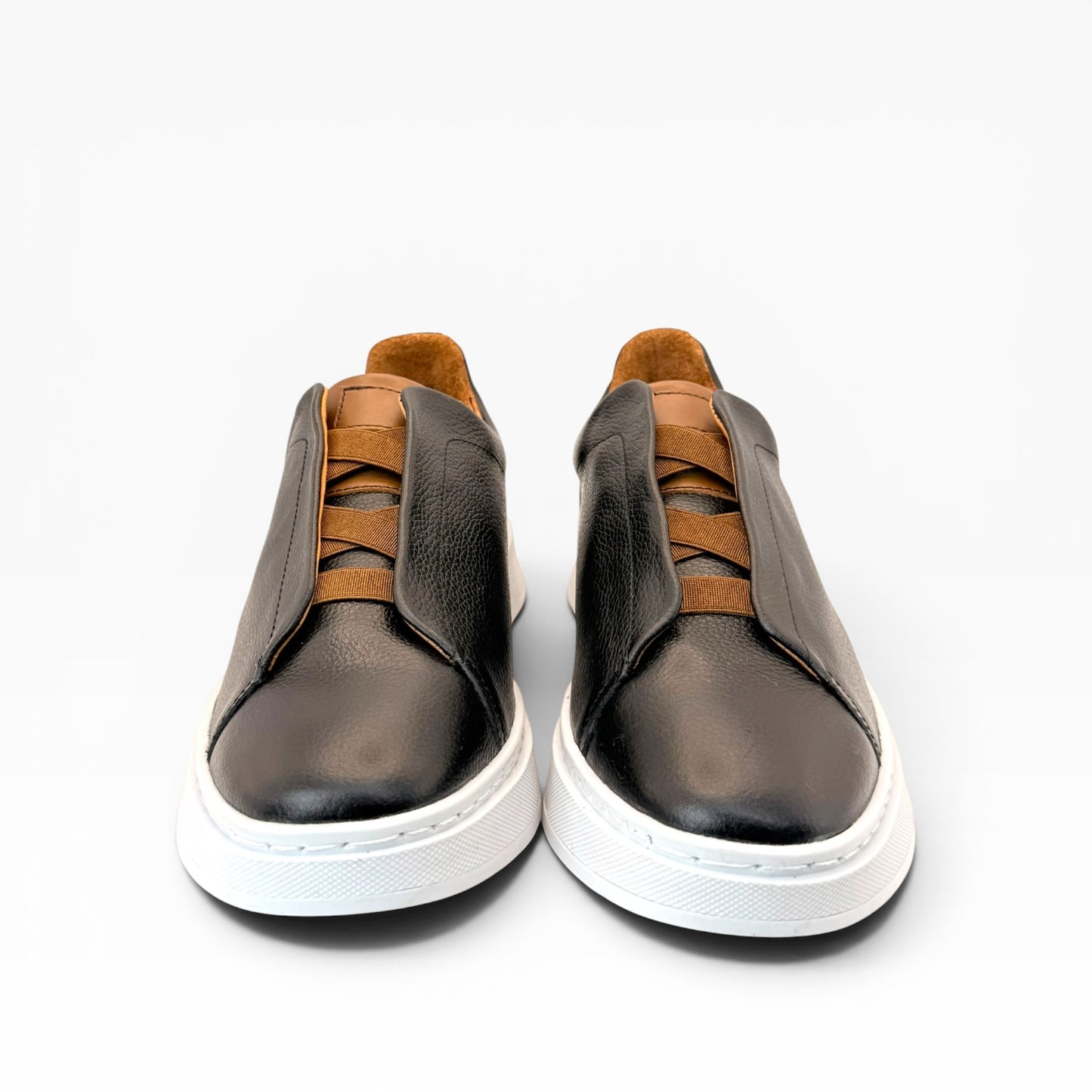 Tenis sSneakers piel genuina slip on mod 51004 Negro-Bitono