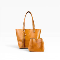 Bolsa Dama Tote 100% Piel Mod. Praga Pull up Miel + 💄Cosmetiquera 👝 Gratis!!